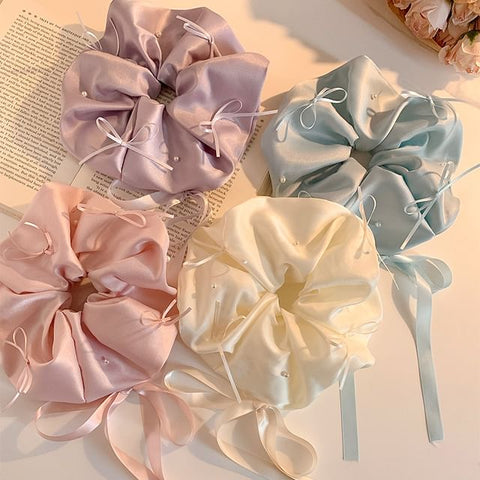 Satin Scrunchie Plain Bow FashionChic