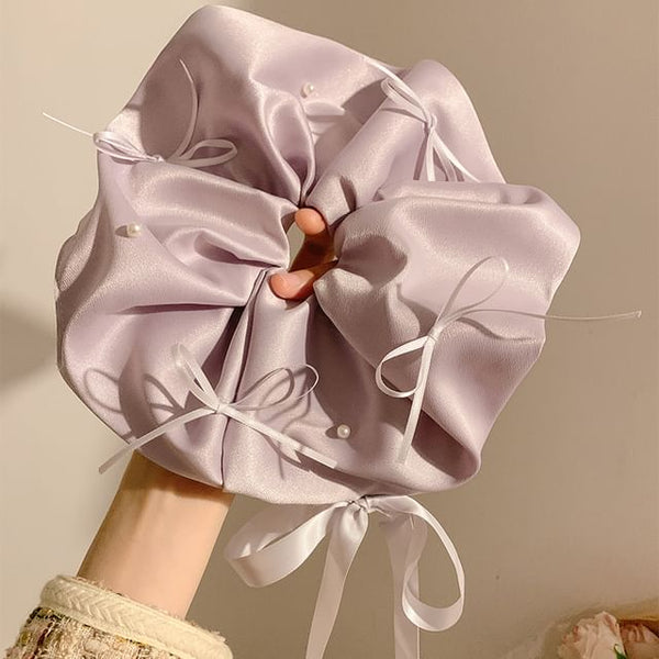 Satin Scrunchie Plain Bow FashionChic