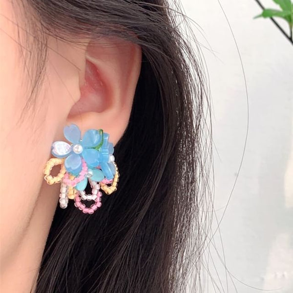 Flower Clip-On Earring Faux Beaded Stud / Pearl Ear FashionChic