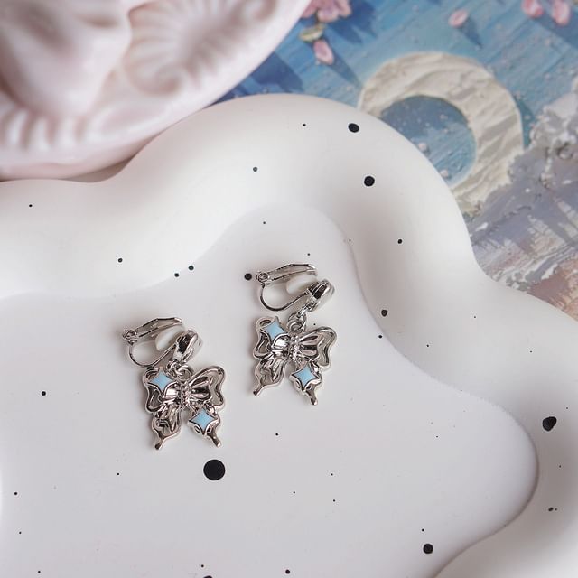 / Earring Clip-On Drop Butterfly FashionChic