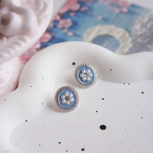 Rhinestone Flower Earring Ear Stud Clip-On / Pearl Faux FashionChic