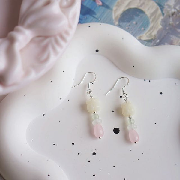 Beaded Flower / Earring Clip-On Hook Drop FashionChic