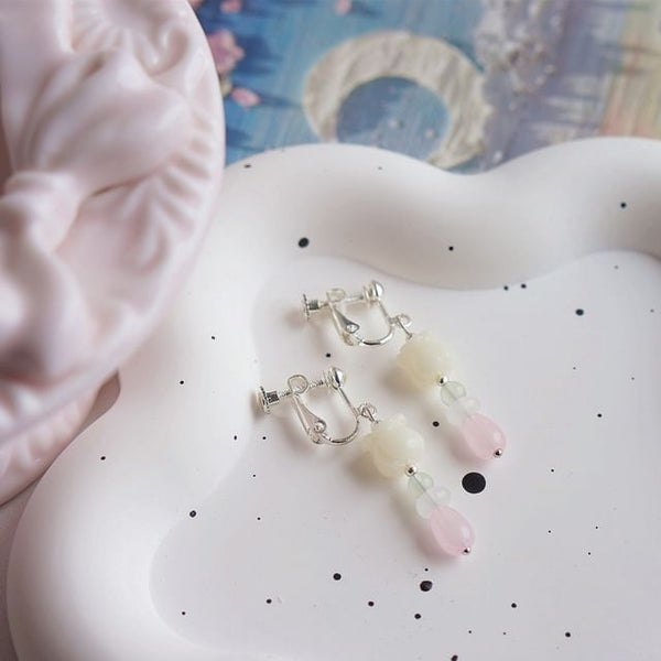 Beaded Flower / Earring Clip-On Hook Drop FashionChic