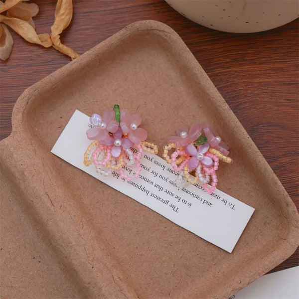 Flower Clip-On Earring Faux Beaded Stud / Pearl Ear FashionChic