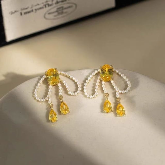 Stud Beaded Earring Bow FashionChic