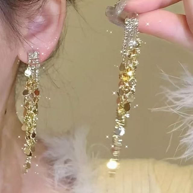Rhinestone Tassel Dangle Earring Long FashionChic
