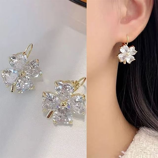 Drop Earring Zirconia Cubic Clover FashionChic