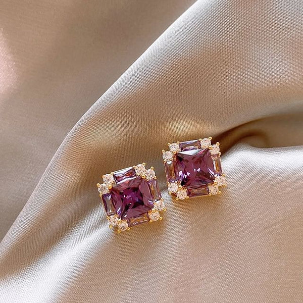 Gemstone Stud Earring Square FashionChic