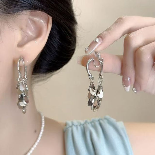 Disc Dangle Fringed Alloy Earring FashionChic