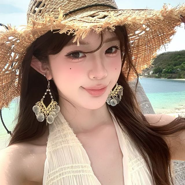 Alloy Chandelier Disc Earring Shell FashionChic