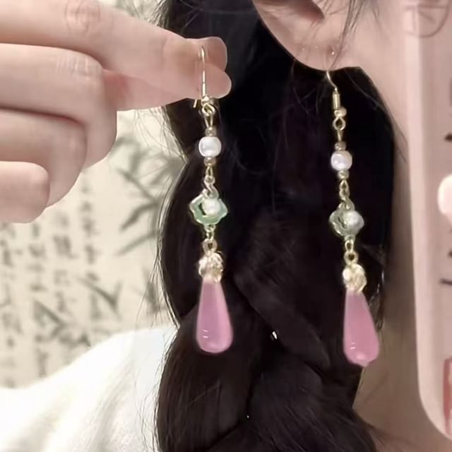 Gemstone Alloy Pearl Dangle Earring Faux FashionChic