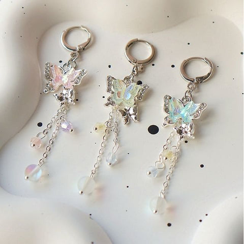 Butterfly Earring / Clip-On Bead Sterling 925 Silver Drop FashionChic