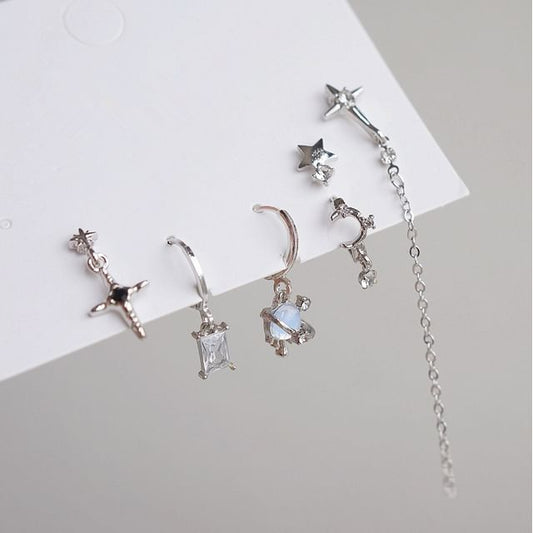 Drop + 925 Sterling Silver 6: Set Earring Dangle of Huggie Rhinestone FashionChic