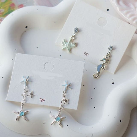 Silver Drop Sterling 925 Earring Starfish / Clip-On Rhinestone FashionChic