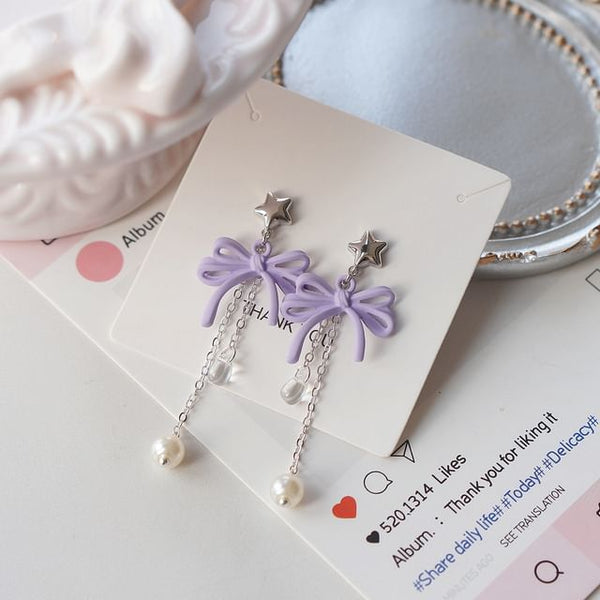 Silver Drop Sterling / Faux Pearl Clip-On 925 Bow Earring FashionChic