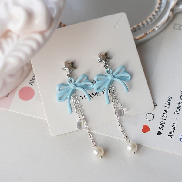 Silver Drop Sterling / Faux Pearl Clip-On 925 Bow Earring FashionChic