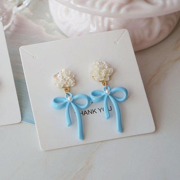 Silver Earring Drop Clip-On 925 / Flower Bow Sterling FashionChic