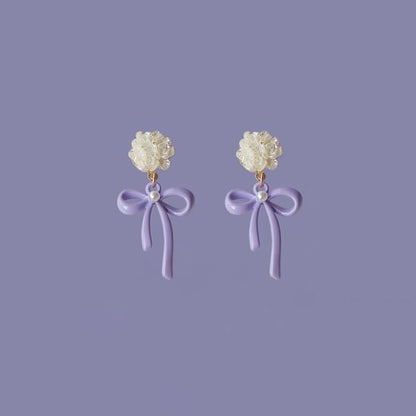 Silver Earring Drop Clip-On 925 / Flower Bow Sterling FashionChic