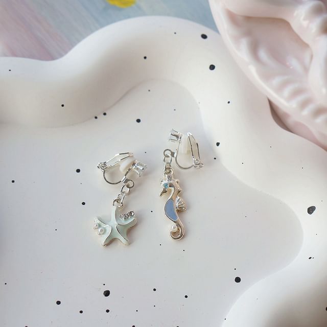 Silver Drop Sterling 925 Earring Starfish / Clip-On Rhinestone FashionChic