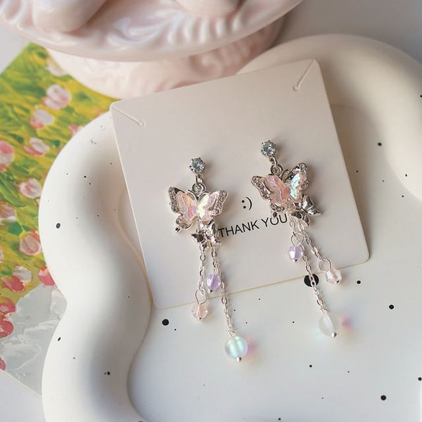 Butterfly Earring / Clip-On Bead Sterling 925 Silver Drop FashionChic