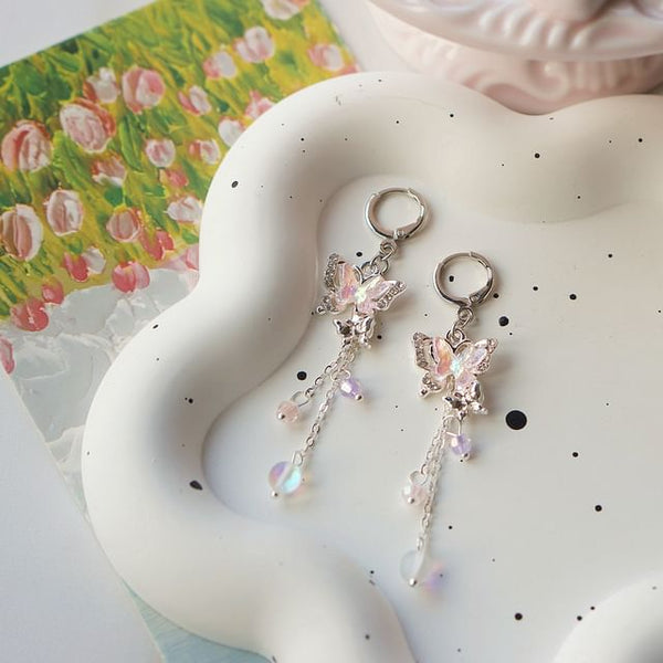 Butterfly Earring / Clip-On Bead Sterling 925 Silver Drop FashionChic