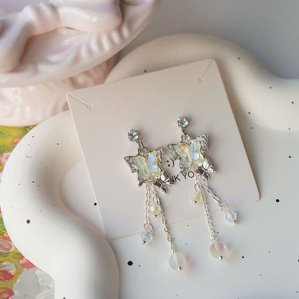 Butterfly Earring / Clip-On Bead Sterling 925 Silver Drop FashionChic