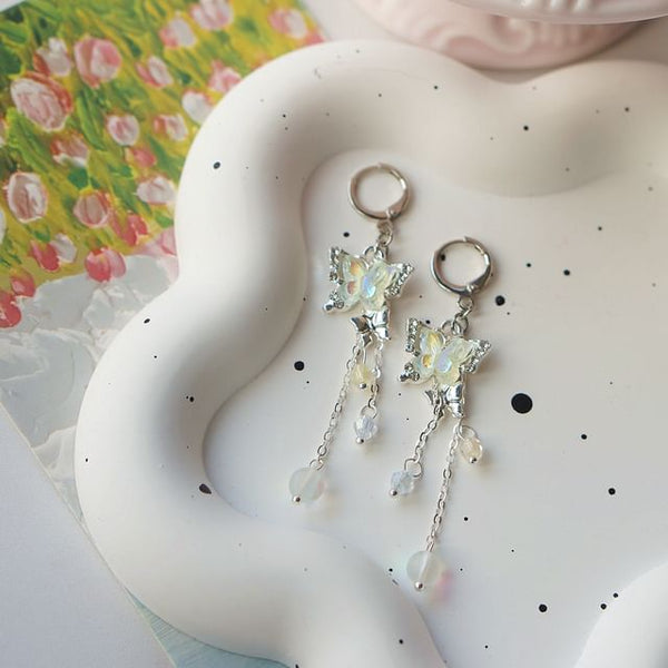 Butterfly Earring / Clip-On Bead Sterling 925 Silver Drop FashionChic