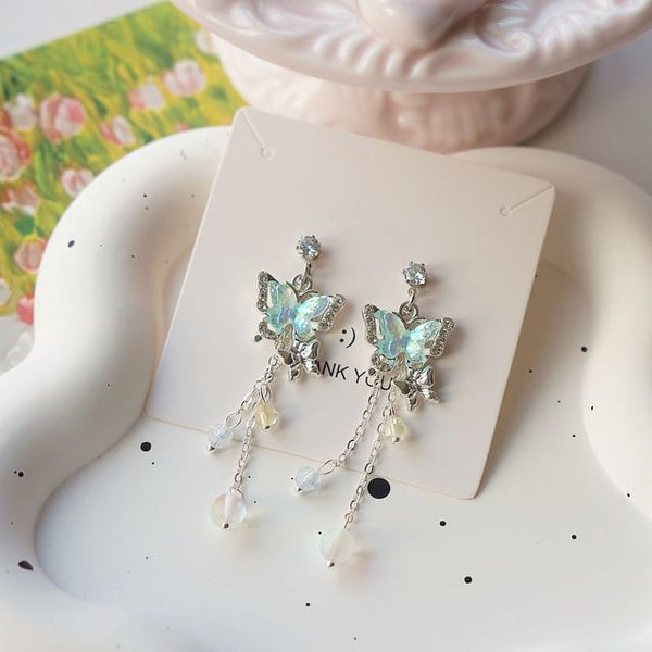 Butterfly Earring / Clip-On Bead Sterling 925 Silver Drop FashionChic