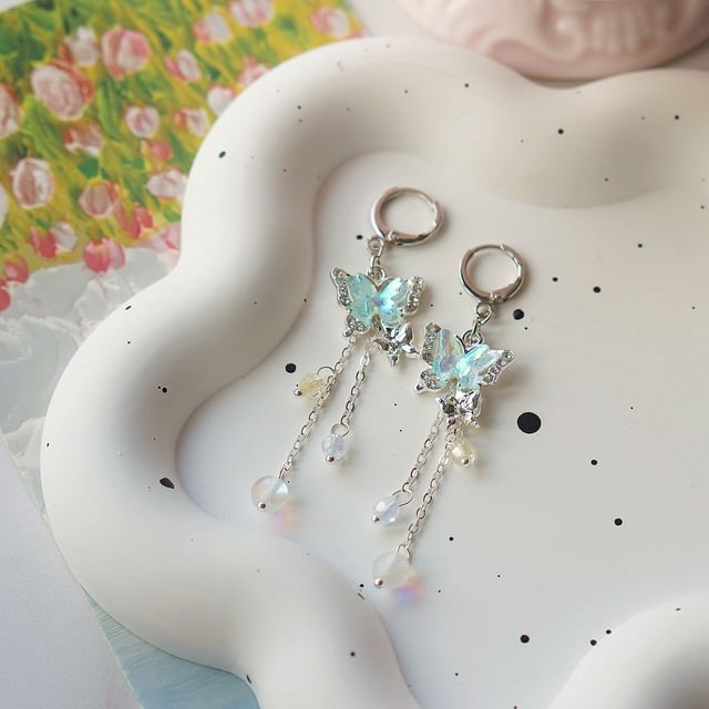 Butterfly Earring / Clip-On Bead Sterling 925 Silver Drop FashionChic