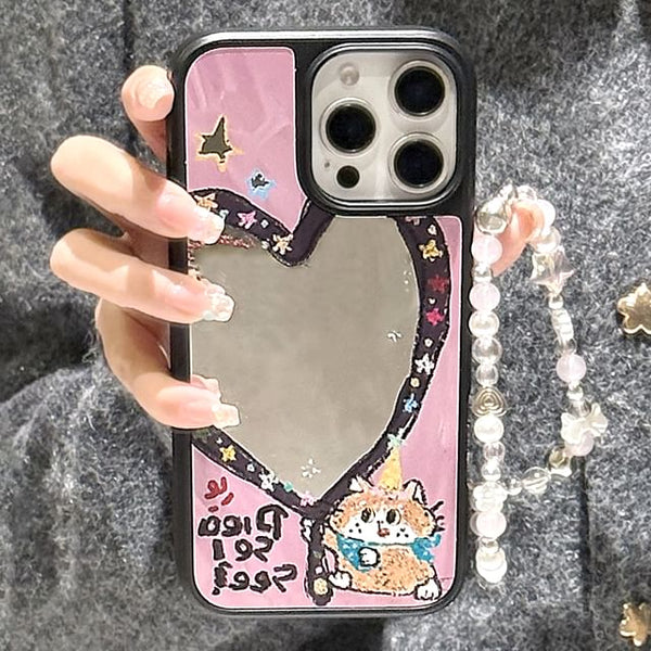 Mirror Star Case Heart Strap Shape Set / Bead Phone FashionChic