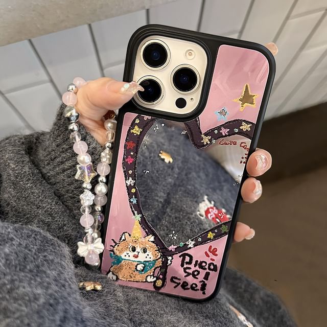 Mirror Star Case Heart Strap Shape Set / Bead Phone FashionChic