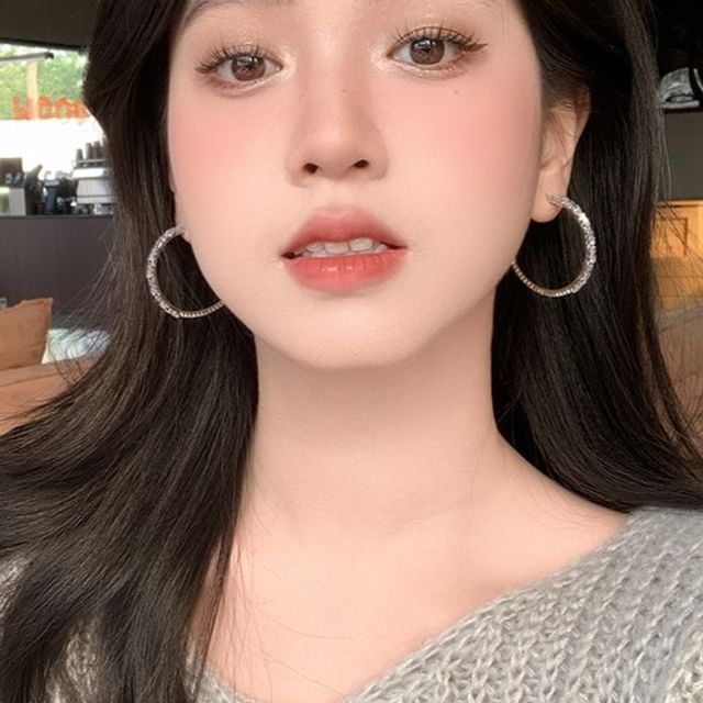 Silver Sterling 925 Rhinestone Earring Hoop FashionChic