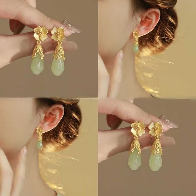 Faux Alloy Earring Drop Floral Gemstone FashionChic