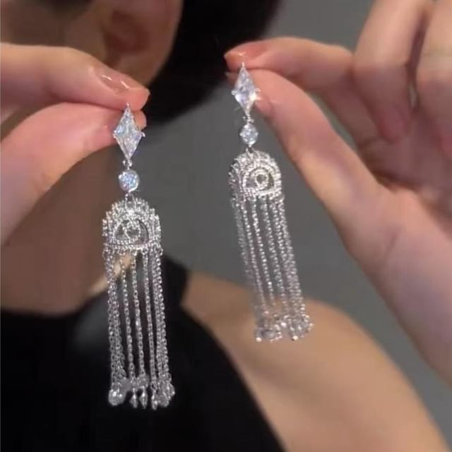 Earring Alloy Rhinestone Fringed FashionChic