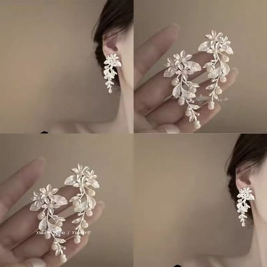 Dangle Pearl Alloy Earring Faux Floral FashionChic