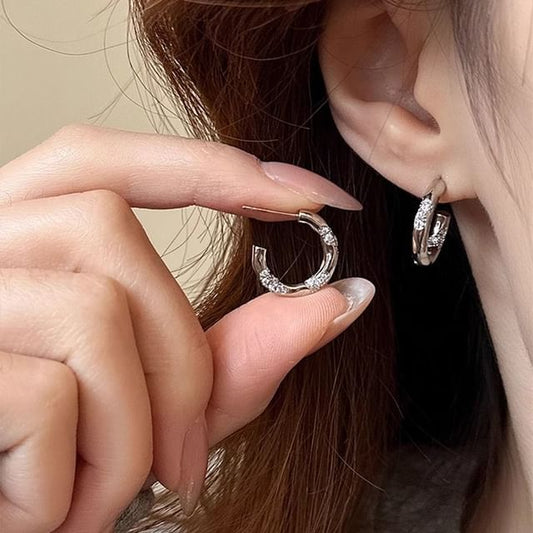 Alloy Rhinestone Open Hoop Earring FashionChic
