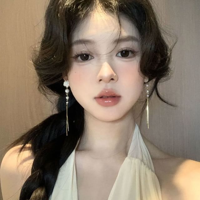 Pearl Floral Earring Alloy Threader Faux FashionChic