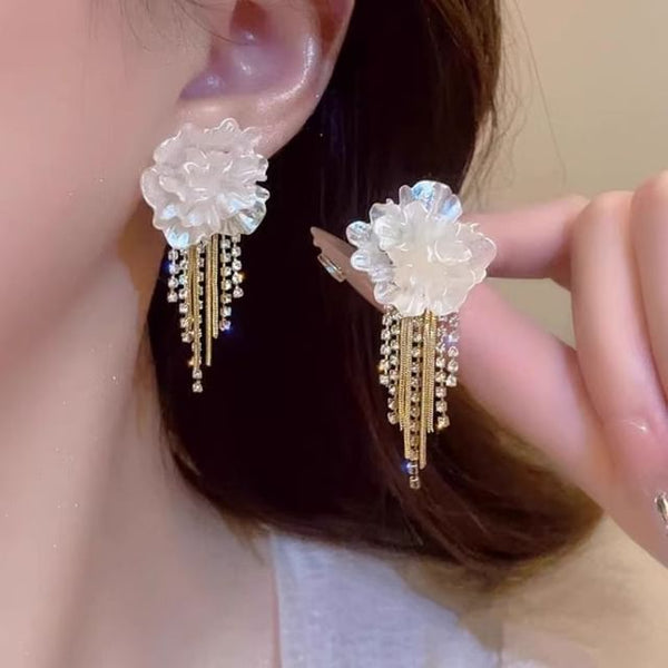 Earring Floral Alloy Rhinestone Fringed FashionChic
