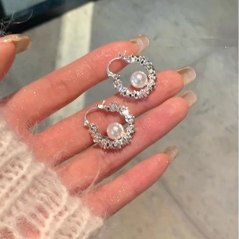 Pearl Hoop Earring Beaded Faux FashionChic