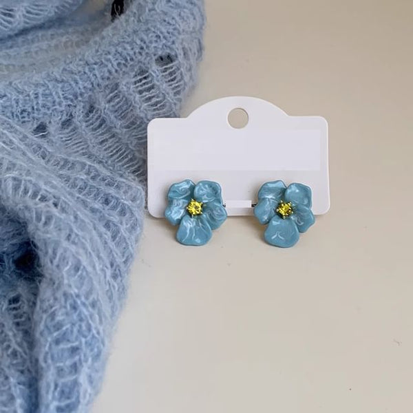 Stud Earring Flower Rhinestone Enamel FashionChic