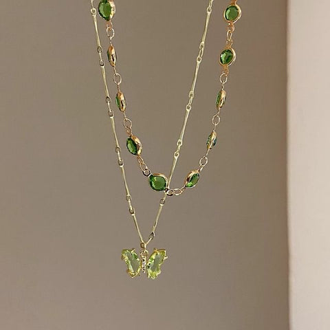 Station Necklace Layered Rhinestone Butterfly FashionChic