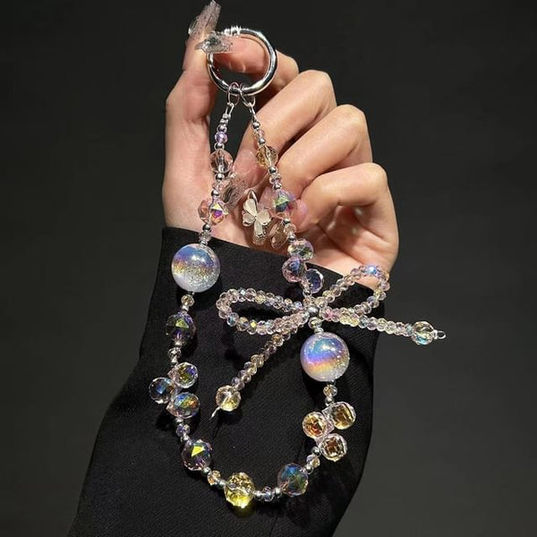 Beaded Phone Strap Crystal Bow Wrist Faux FashionChic
