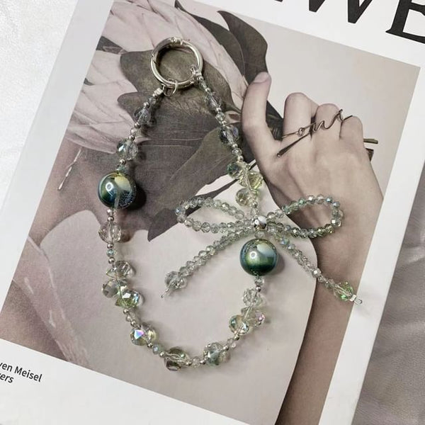 Beaded Phone Strap Crystal Bow Wrist Faux FashionChic