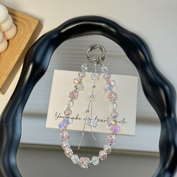 Pad Phone with Strap Faux Pearl Butterfly Wrist Lanyard FashionChic