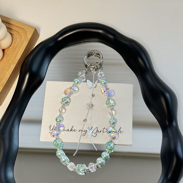 Pad Phone with Strap Faux Pearl Butterfly Wrist Lanyard FashionChic