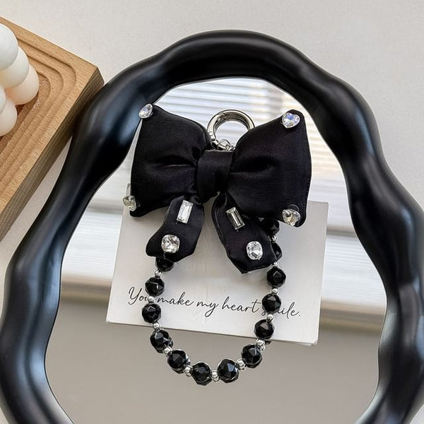 Pearl Bow Lanyard Pad with Faux Rhinestone Charm Phone FashionChic