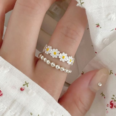 925 Silver Sterling Enamel Daisy Ring Open FashionChic