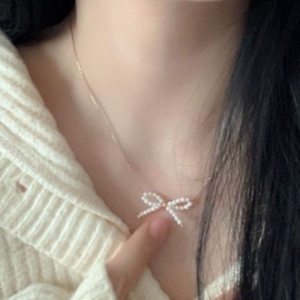 925 Necklace Sterling Beaded Silver Bow FashionChic