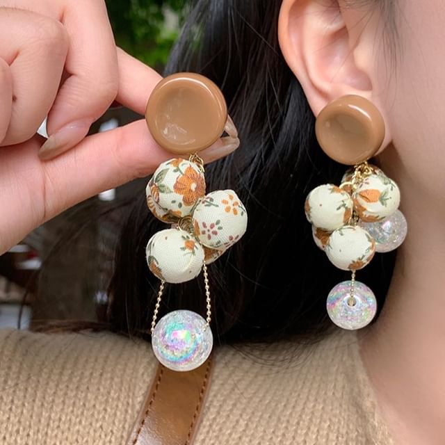 Earring Print Drop Beaded Fabric Floral FashionChic