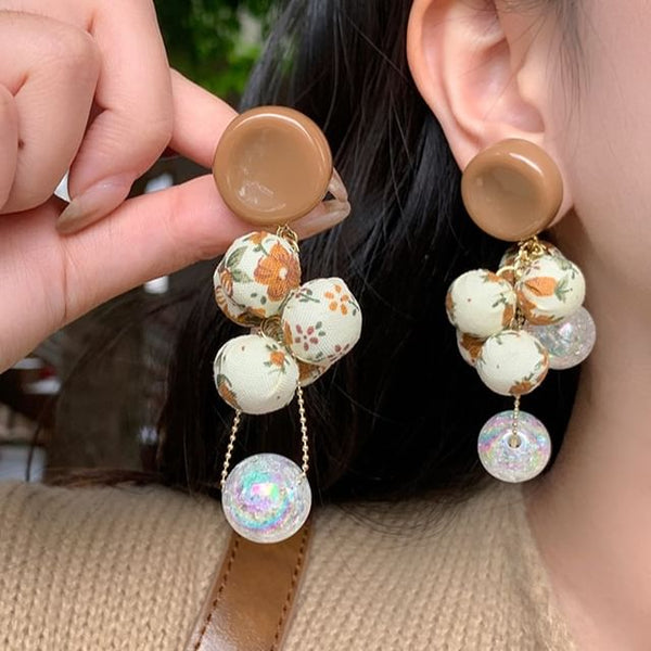 Earring Print Drop Beaded Fabric Floral FashionChic